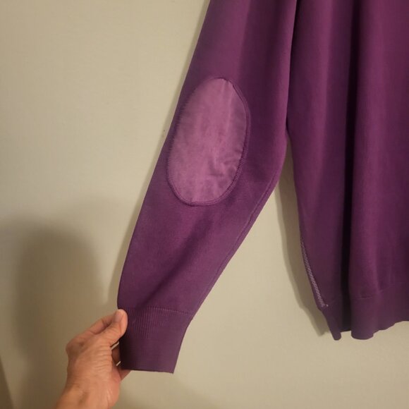 Luxton Full Zip Purple Gray Geometric Elbow Patch Sweater Pockets Mens Large NWT - Picture 6 of 11
